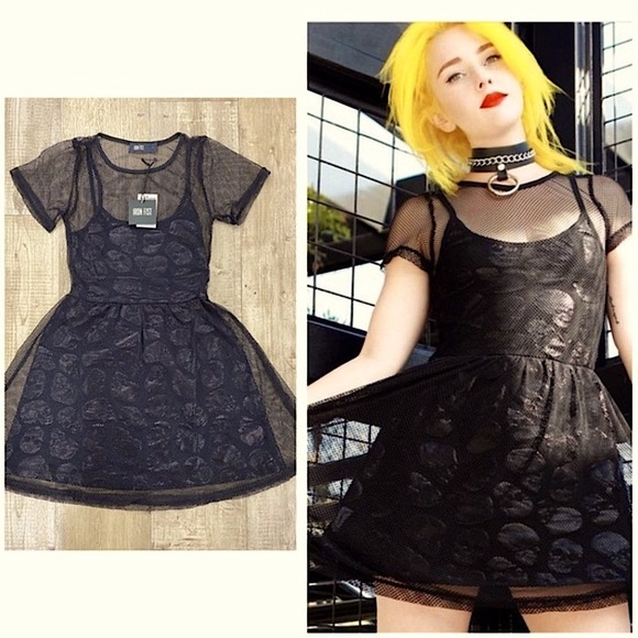 IRON FIST Skullz Club black short sleeve mesh over mini dress sizes S, XL, NWT - Picture 1 of 3